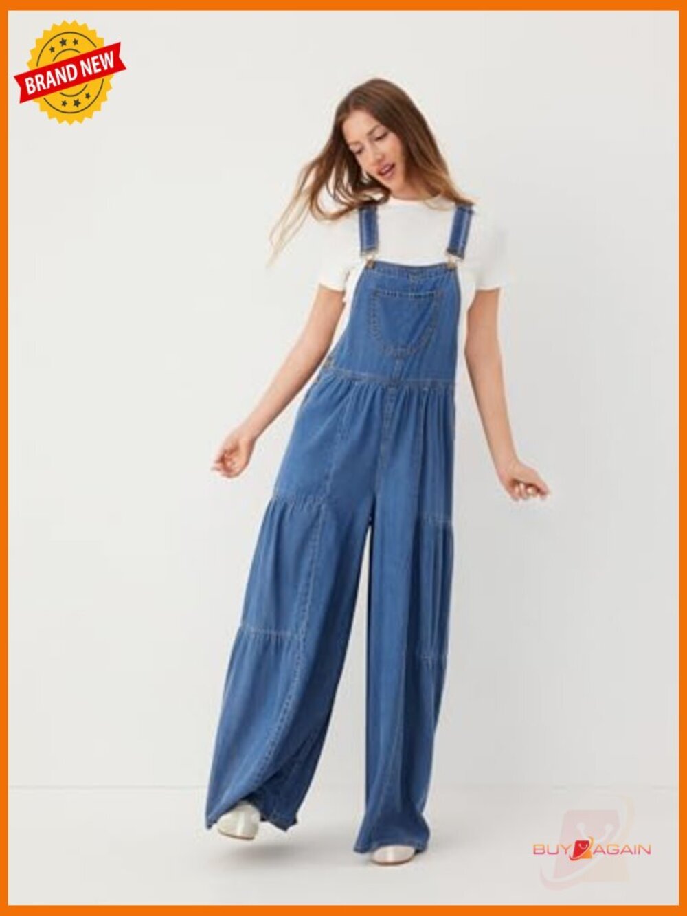 Wide Leg Denim Overalls Adjustable Strap Jumpsuit Front Pockets Lightweight - Picture 3 of 7